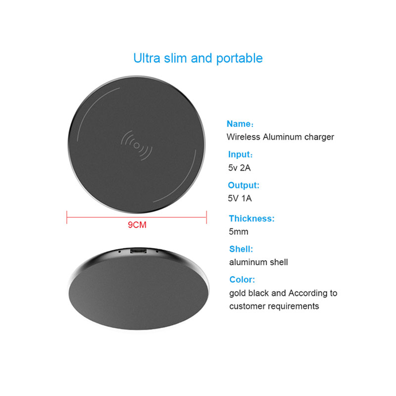 10W Ultra Slim Aluminum Wireless charger QI certificate MSH-WI-012