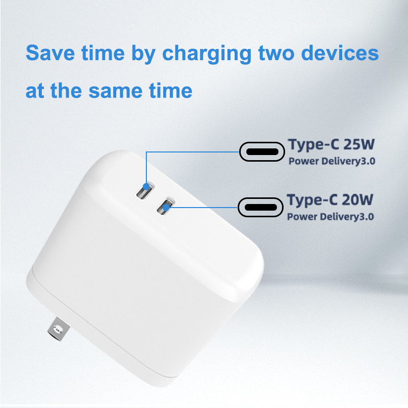 PD 25W And PD 20W USB C Dual Ports Fast Wall Charger丨MSH